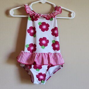 I PLAY - Baby Girl One Piece Swim Bathing /Pink Flowers Stripes/ Size 0-6 Months